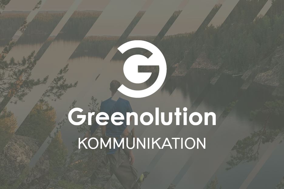Illustration av Kommunikation Greenolution med en bild av en liten sjö omringad med skog i bakrunden